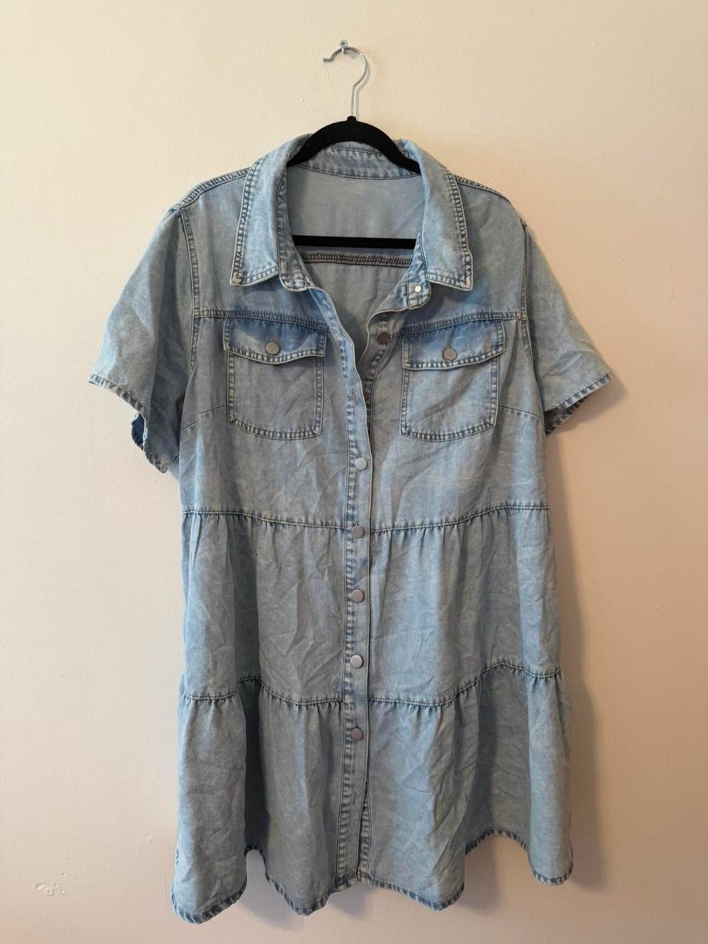 SHEIN Light Blue Denim Tiered Shirt Dress